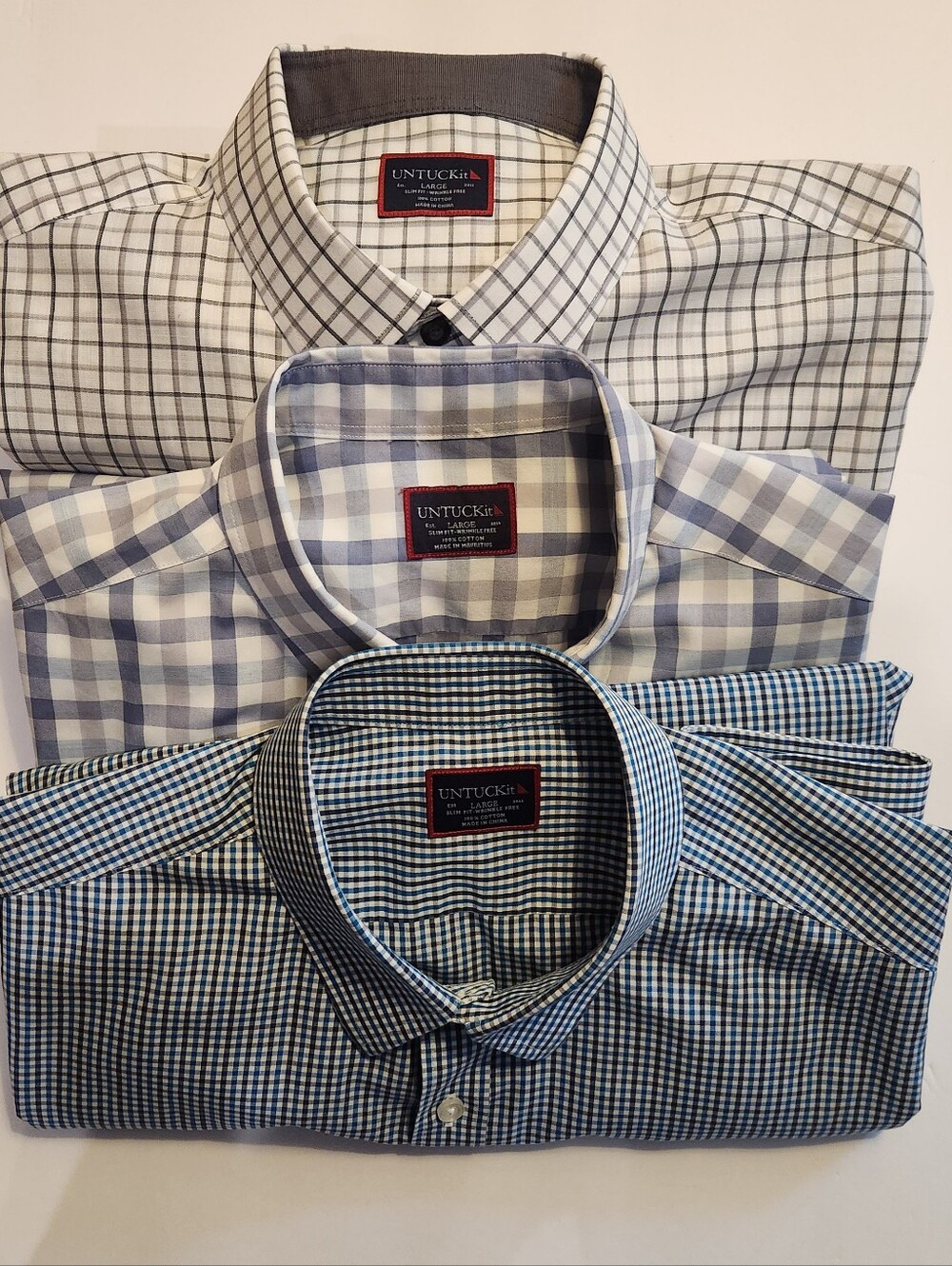 UNTUCKit Mens Button Down Shirt  Bundle (3) Large Slim Fit Wrinkle Free